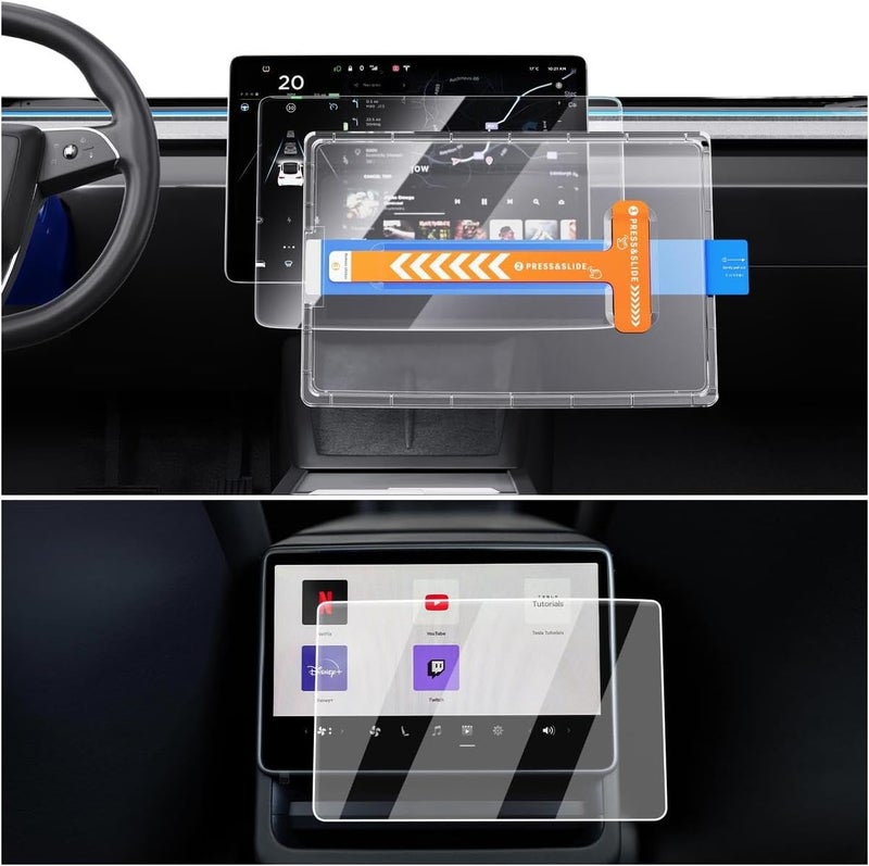 EcoZen Matte Screen Protector For Tesla Model Y Juniper(2025-2026)/Model 3 Highland(2024-2026) 15.4-Inch Navigation & 8-Inch Rear Screen - 2 Pcs Tempered Glass Film With Alignment Kit - Anti Glare - Image 1